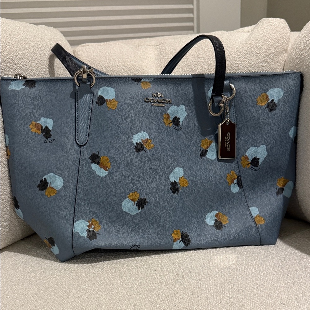 Coach Blue and Yellow Floral Tote Bag